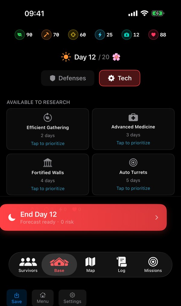 Research screen with available technologies